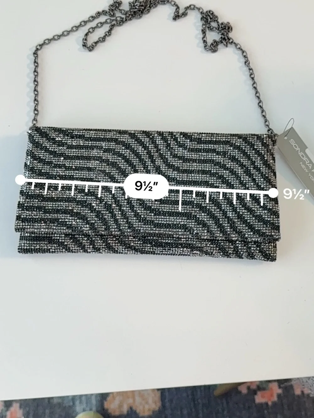 Sondra Roberts Black and Silver Beaded Fold-Over Clutch
